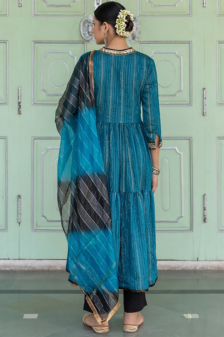 Teal Embroidered Party Wear Anarkali Set by Myaara at Pernia's Pop Up Shop