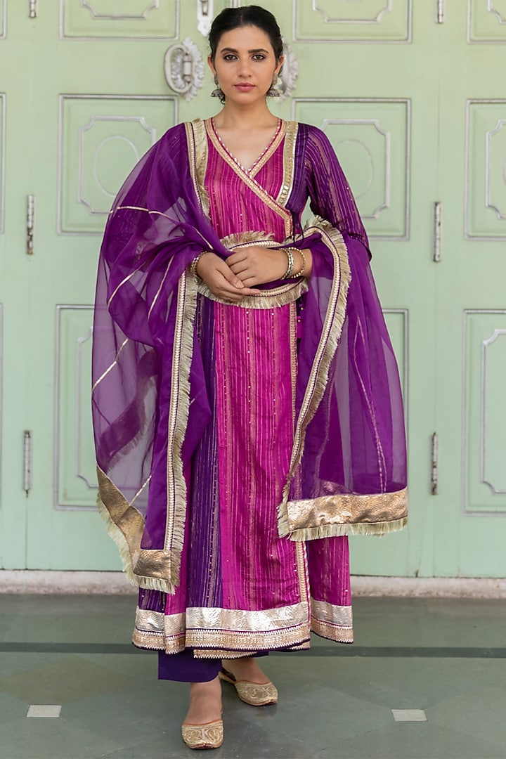Magenta & Purple Embellished Anarkali Set by Myaara
