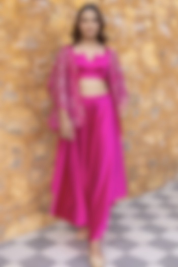 Fuchsia Pink Organza Embellished Jacket Set by Myaara at Pernia's Pop Up Shop