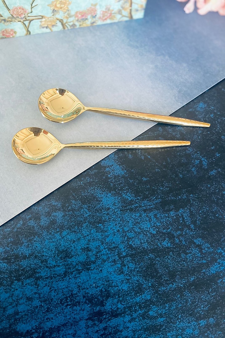 Gold Stainless Steel Hammered Spoons (Set of 4) by MW- Not Just Home at Pernia's Pop Up Shop