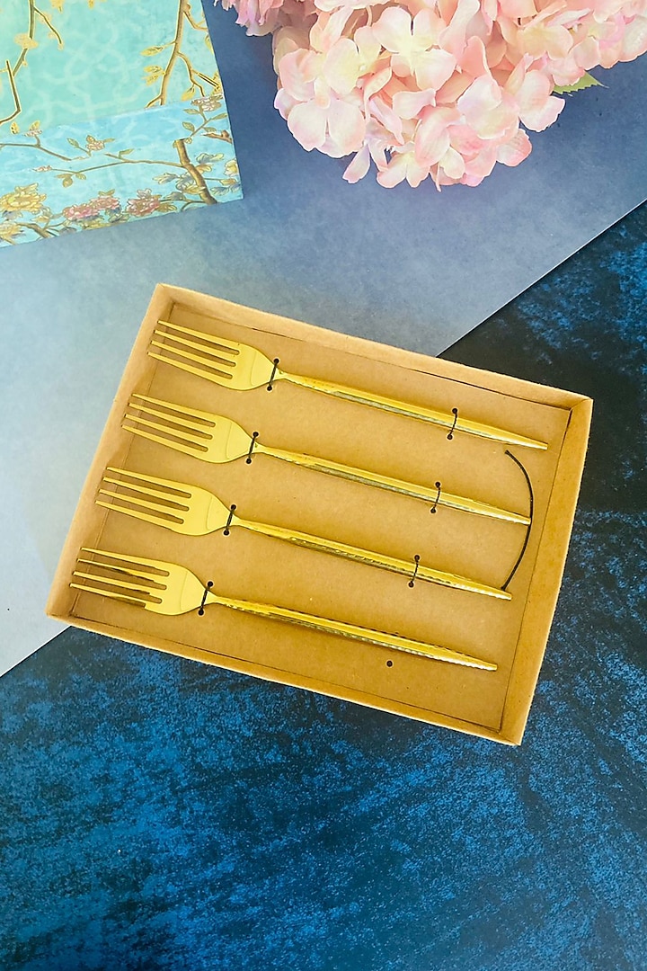 Gold Stainless Steel Hammered Forks (Set of 4) by MW- Not Just Home