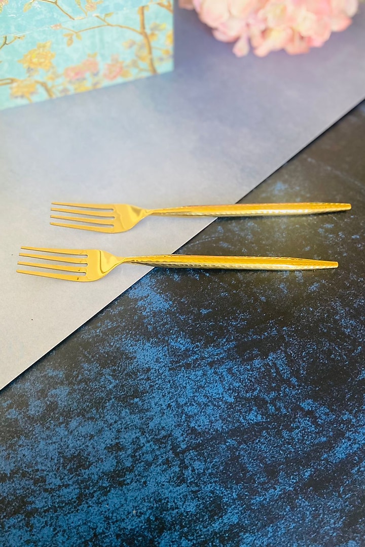 Gold Stainless Steel Hammered Forks (Set of 4) by MW- Not Just Home at Pernia's Pop Up Shop