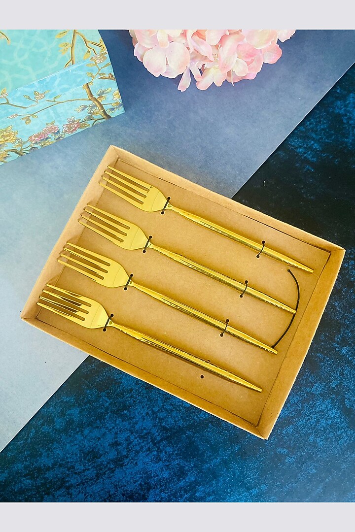 Gold Stainless Steel Hammered Forks (Set of 4) by MW- Not Just Home at Pernia's Pop Up Shop
