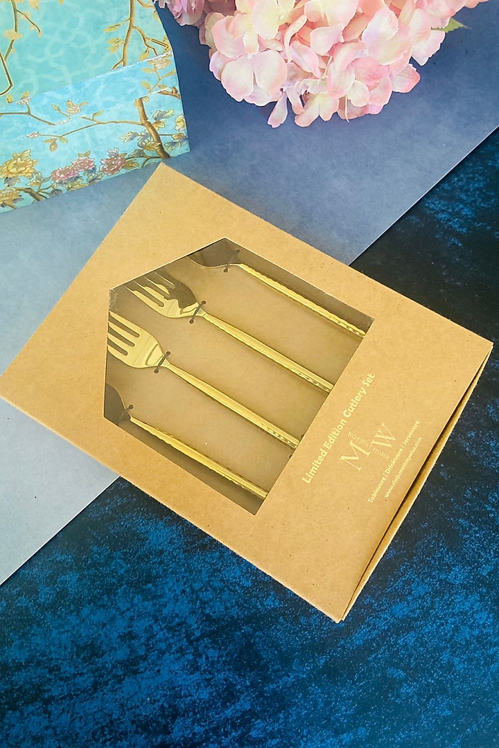 Gold Stainless Steel Hammered Forks (Set of 4) by MW- Not Just Home at Pernia's Pop Up Shop