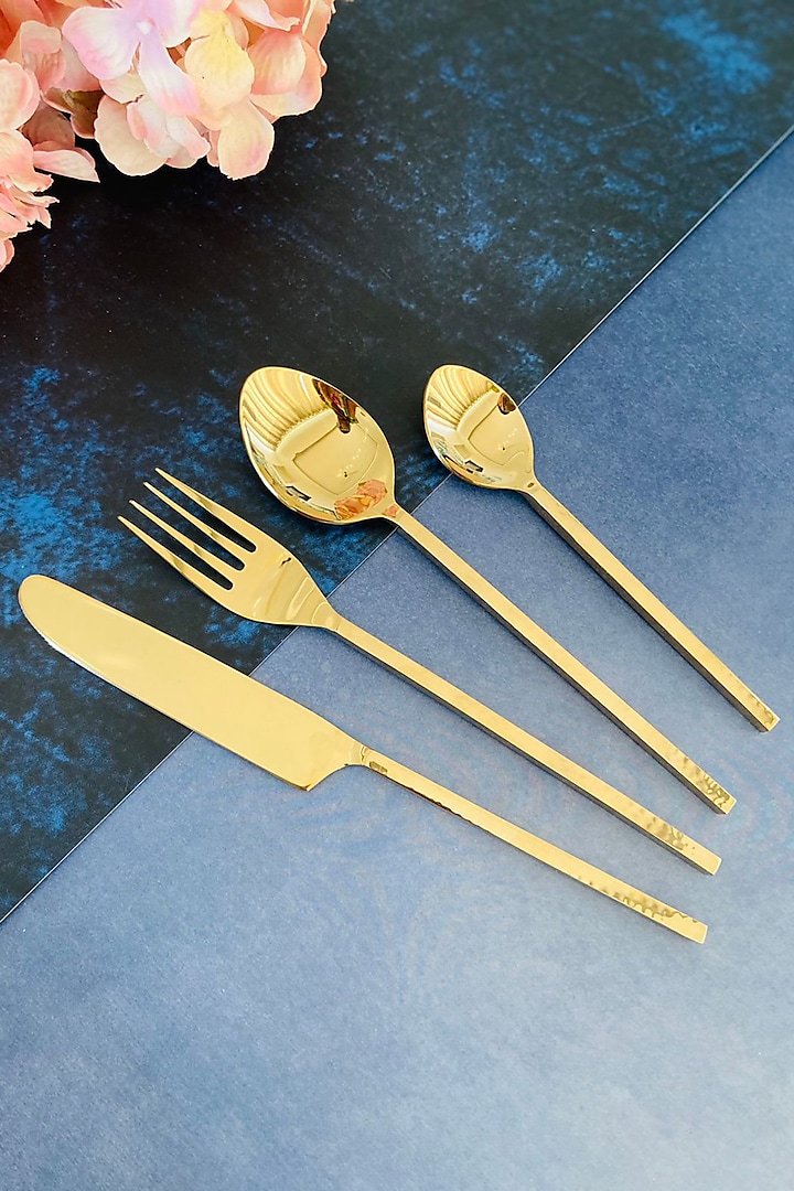Champagne Gold Stainless Steel Hammered Cutlery Set by MW- Not Just Home