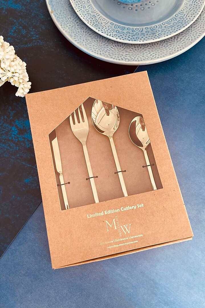 Champagne Gold Stainless Steel Hammered Cutlery Set by MW- Not Just Home at Pernia's Pop Up Shop