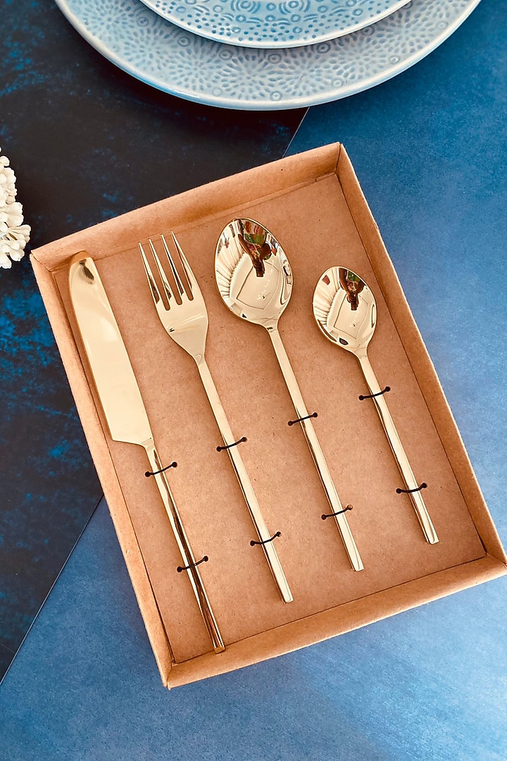 Champagne Gold Stainless Steel Hammered Cutlery Set by MW- Not Just Home at Pernia's Pop Up Shop