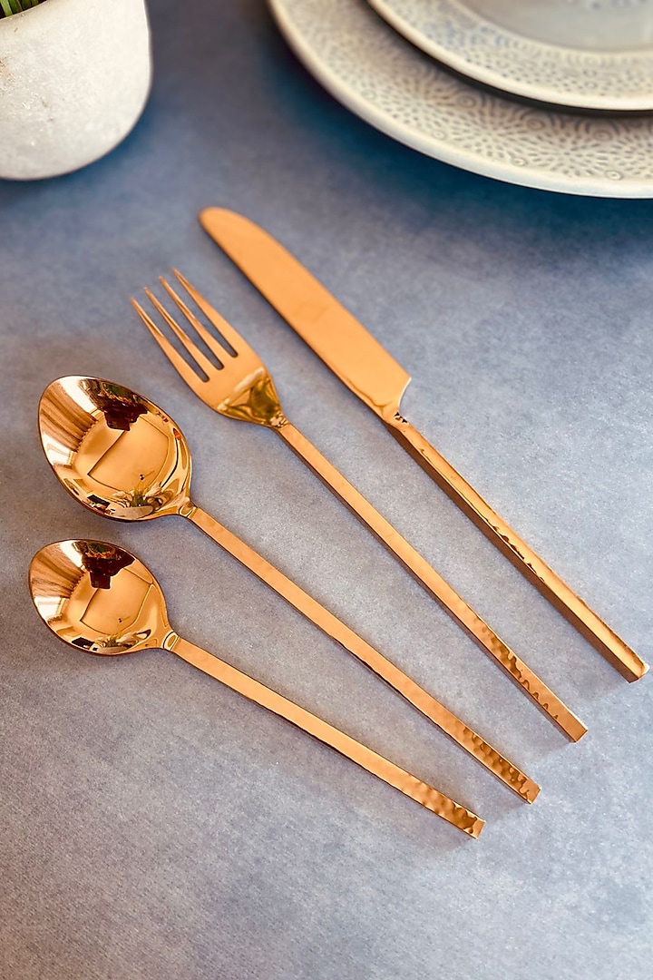 Rose Gold Stainless Steel Hammered Cutlery Set by MW- Not Just Home