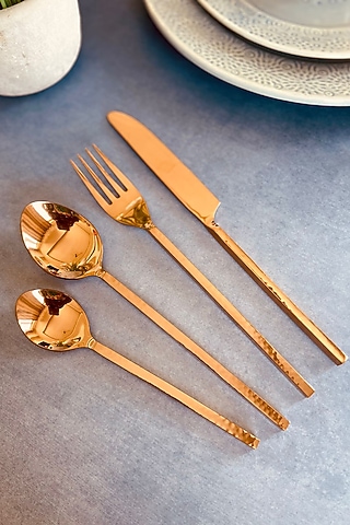 Rose Gold Stainless Steel Hammered Cutlery Set by MW- Not Just Home