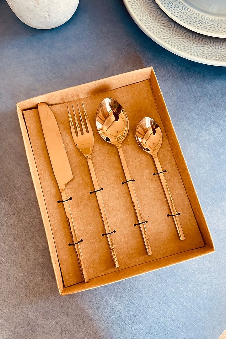 Rose Gold Stainless Steel Hammered Cutlery Set by MW- Not Just Home at Pernia's Pop Up Shop