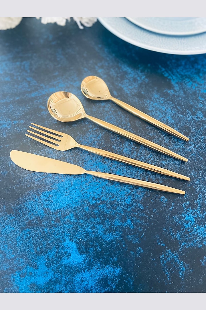 Gold Stainless Steel Hammered Cutlery Set by MW- Not Just Home