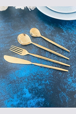 Gold Stainless Steel Hammered Cutlery Set by MW- Not Just Home
