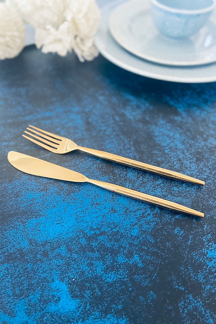 Gold Stainless Steel Hammered Cutlery Set by MW- Not Just Home at Pernia's Pop Up Shop