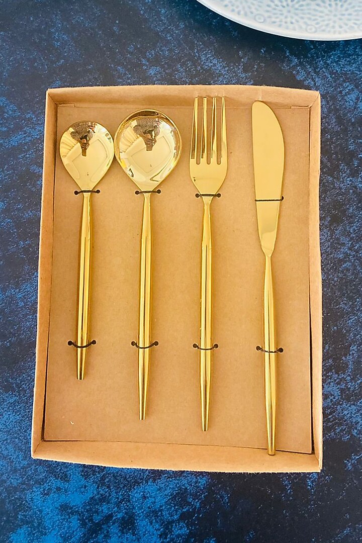 Gold Stainless Steel Hammered Cutlery Set by MW- Not Just Home at Pernia's Pop Up Shop