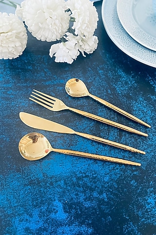Gold Stainless Steel Hammered Cutlery Set by MW- Not Just Home