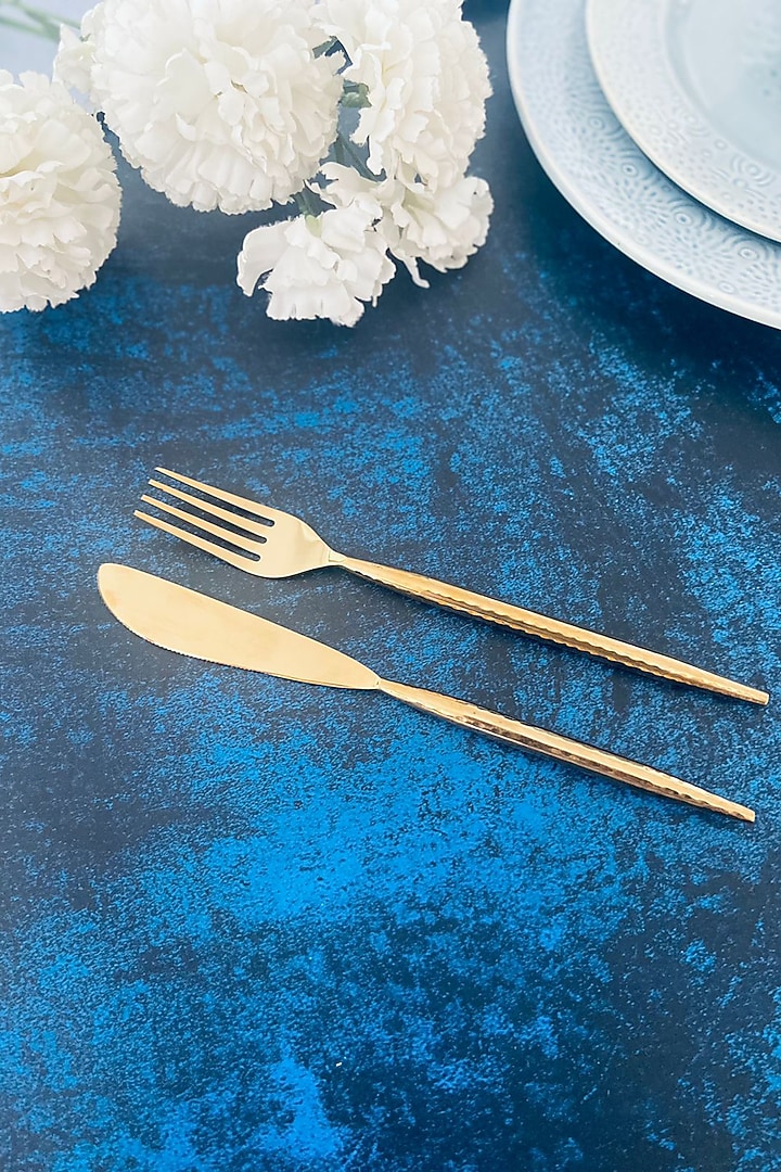 Gold Stainless Steel Hammered Cutlery Set by MW- Not Just Home at Pernia's Pop Up Shop
