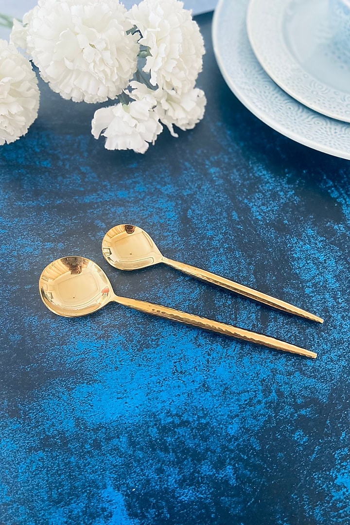 Gold Stainless Steel Hammered Cutlery Set by MW- Not Just Home at Pernia's Pop Up Shop