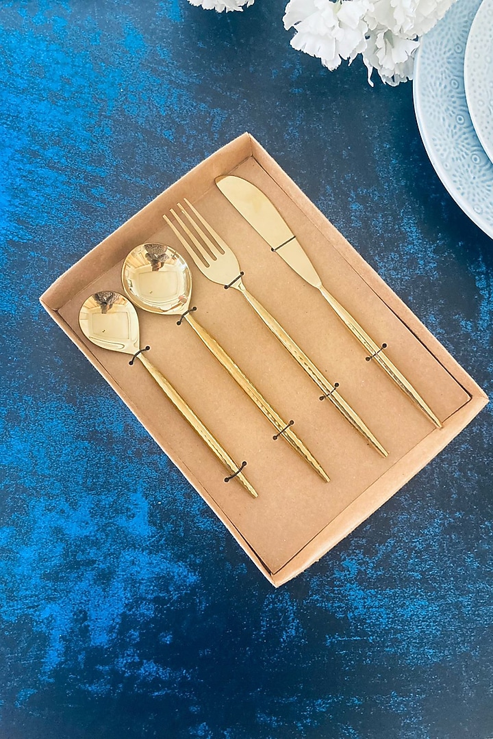 Gold Stainless Steel Hammered Cutlery Set by MW- Not Just Home at Pernia's Pop Up Shop