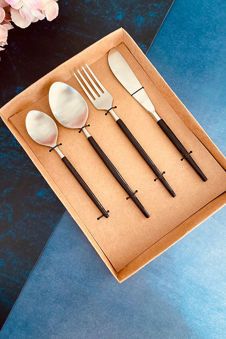 Black & Silver Stainless Steel Cutlery Set by MW- Not Just Home