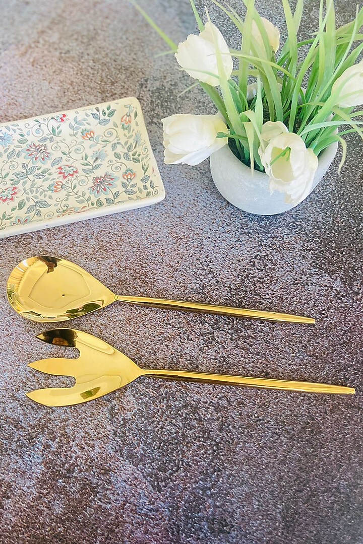 Gold Stainless Steel Serving Spoons Set by MW- Not Just Home at Pernia's Pop Up Shop