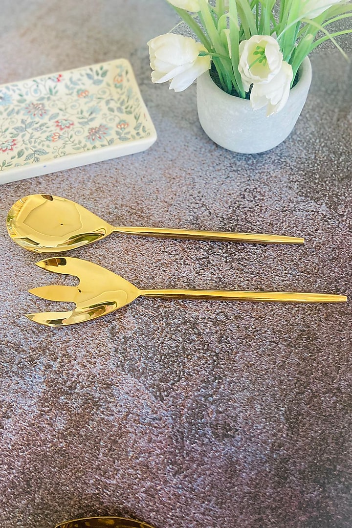 Gold Stainless Steel Serving Spoons Set by MW- Not Just Home at Pernia's Pop Up Shop