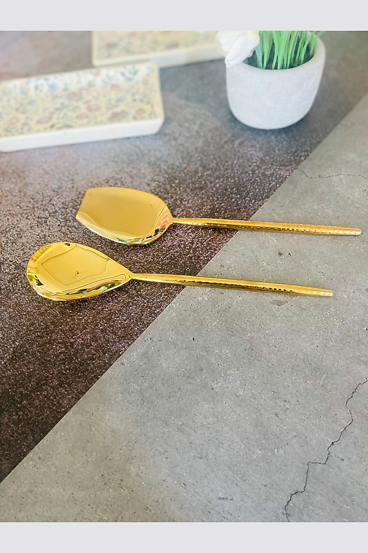 Gold Stainless Steel Hammered Serving Spoons Set by MW- Not Just Home at Pernia's Pop Up Shop