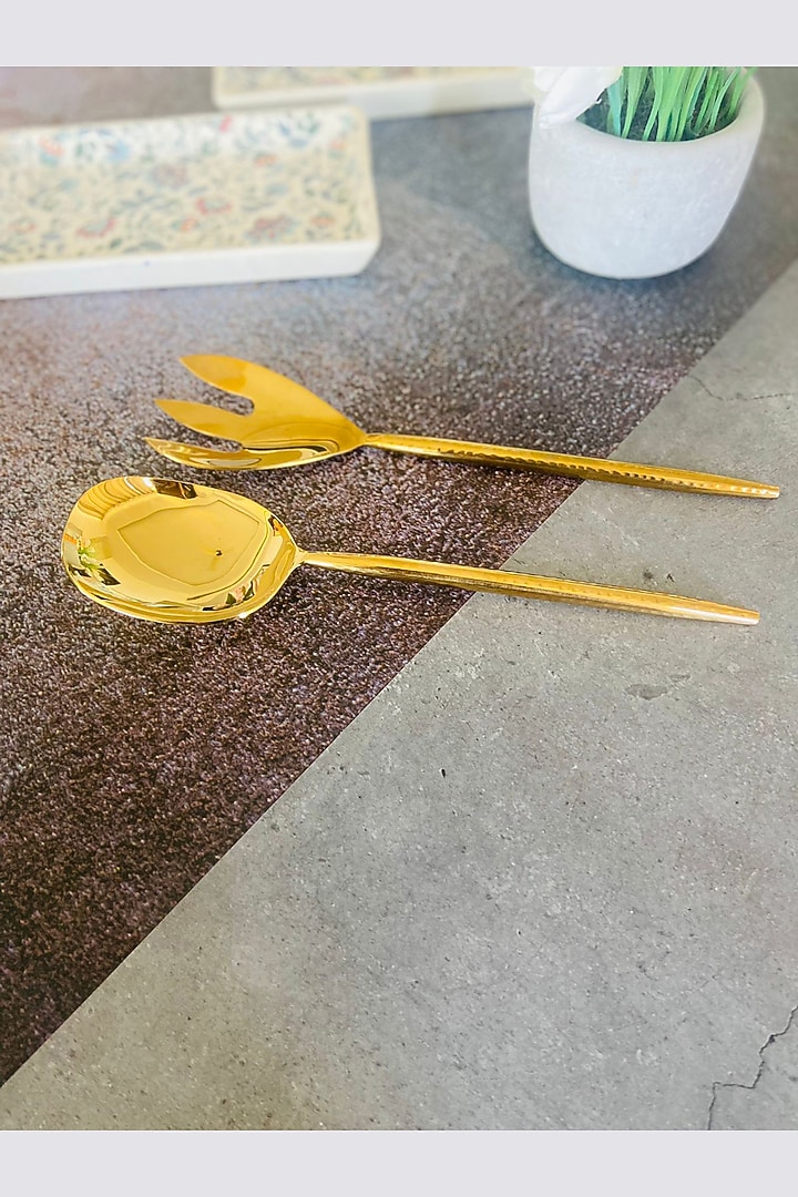 Gold Stainless Steel Hammered Serving Spoons Set by MW- Not Just Home at Pernia's Pop Up Shop