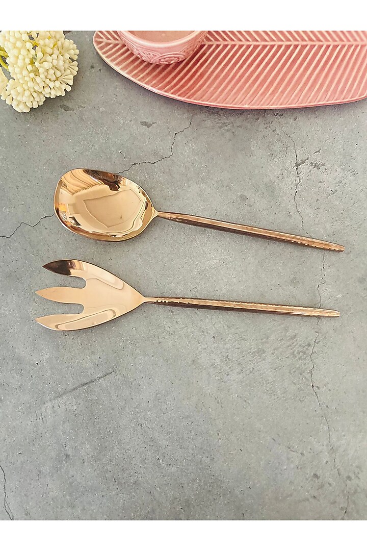 Rose Gold Stainless Steel Hammered Serving Spoons Set by MW- Not Just Home at Pernia's Pop Up Shop