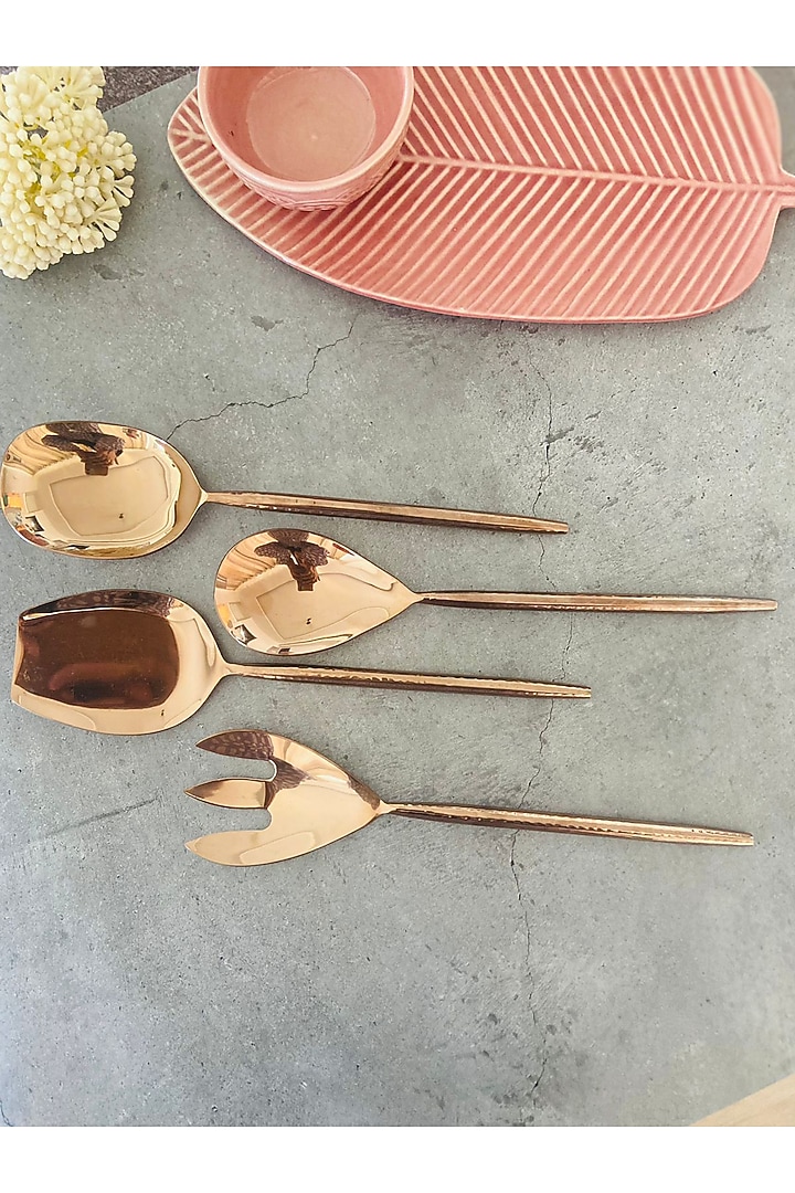 Rose Gold Stainless Steel Hammered Serving Spoons Set by MW- Not Just Home at Pernia's Pop Up Shop