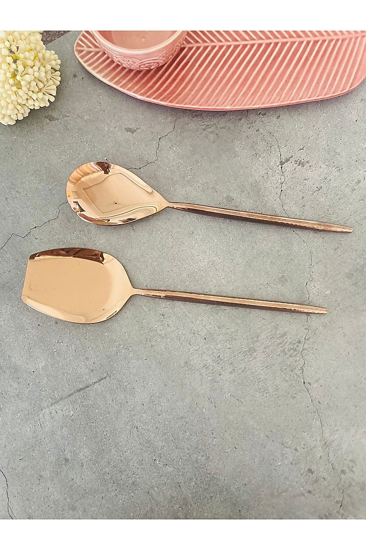 Rose Gold Stainless Steel Hammered Serving Spoons Set by MW- Not Just Home at Pernia's Pop Up Shop