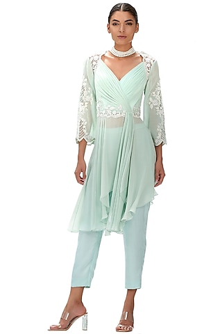 Mint Embroidered Pant Set by Mandira Wirk - Indian