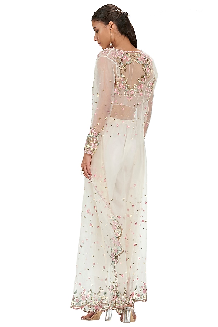 Ivory Embroidered Crop Pant Set by Mandira Wirk - Indian at Pernia's Pop Up Shop