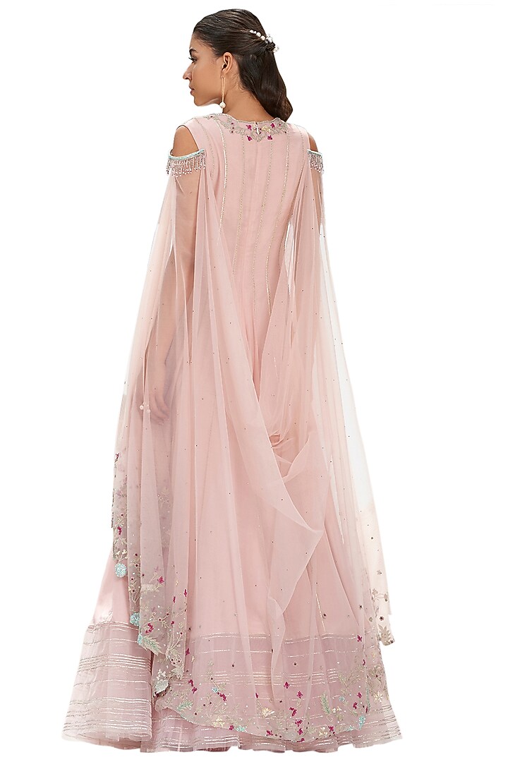 Carnation Pink Embroidered Kalidar Kurta by Mandira Wirk - Indian at Pernia's Pop Up Shop
