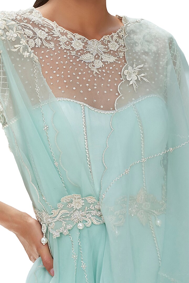 Mint Embroidered Kalidar Kurta Set by Mandira Wirk - Indian at Pernia's Pop Up Shop