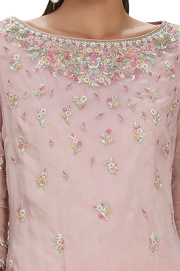 Carnation Pink Embroidered Kurta Set by Mandira Wirk - Indian at Pernia's Pop Up Shop