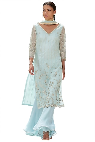 Mint Embroidered Kurta Set by Mandira Wirk - Indian