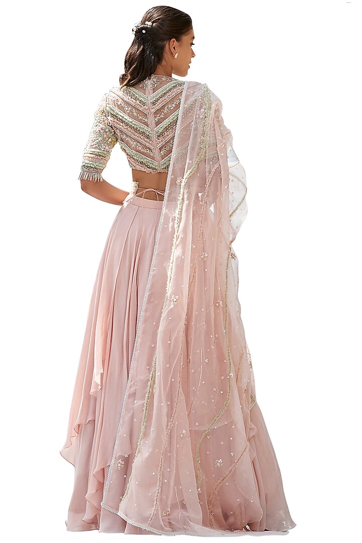 Peach Floral Embroidered Skirt Set by Mandira Wirk - Indian at Pernia's Pop Up Shop