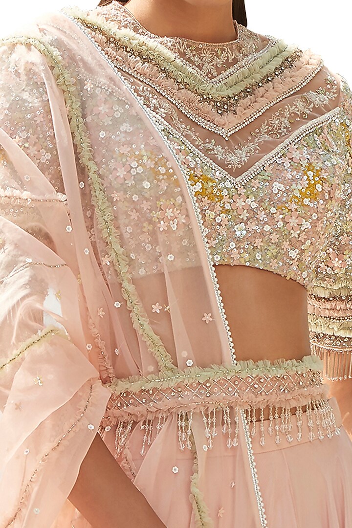 Peach Floral Embroidered Skirt Set by Mandira Wirk - Indian at Pernia's Pop Up Shop