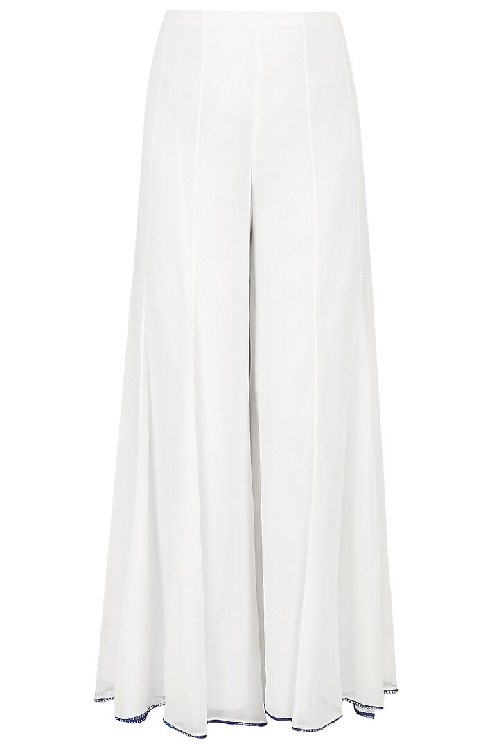 Ivory floral embroidered kurta with cape jacket and palazzo pants available only at Pernia's Pop Up Shop.