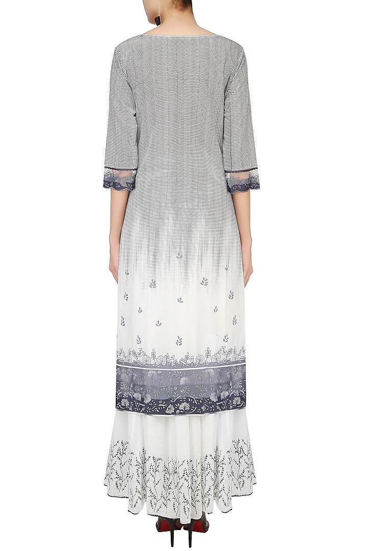 Ivory and grey arbi embroidered kurta with floral embroidered skirt available only at Pernia's Pop Up Shop.