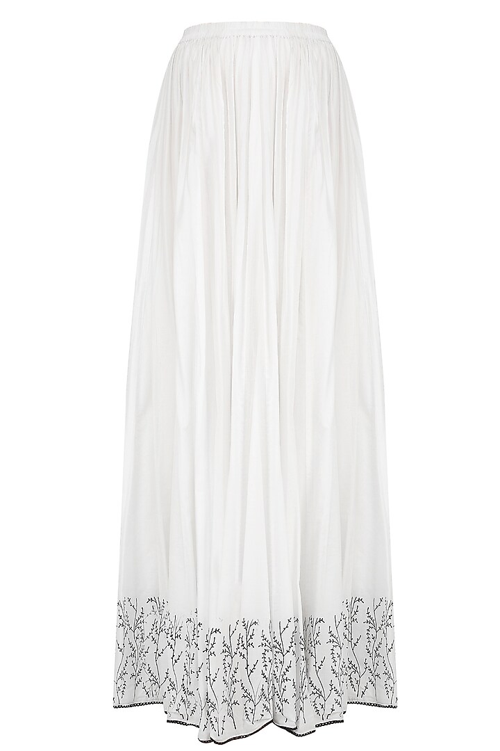 Ivory and grey arbi embroidered kurta with floral embroidered skirt available only at Pernia's Pop Up Shop.