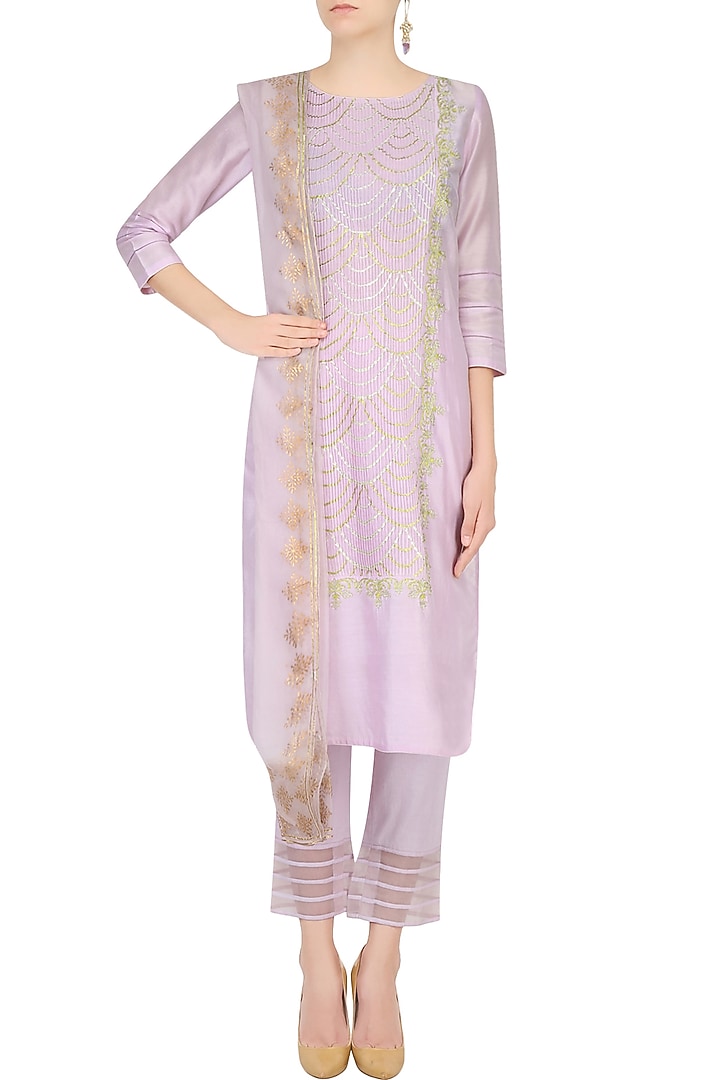 Lavender gota patti work straight kurta with pants available only at Pernia's Pop Up Shop.