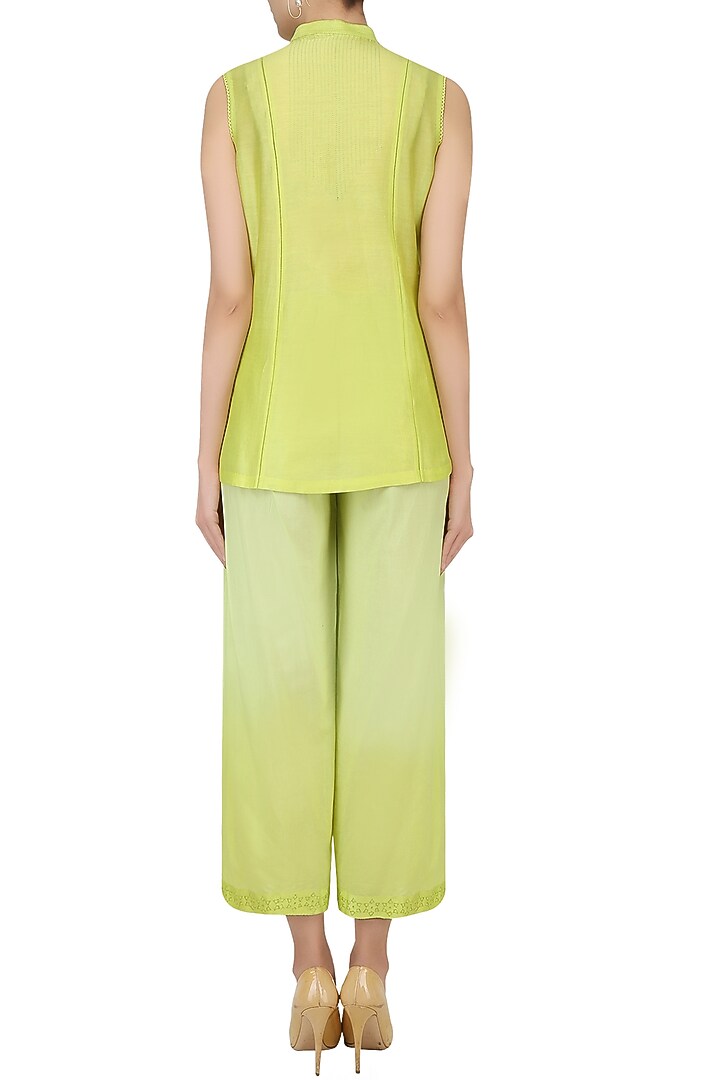 Green thread embroidered overlap kurta with palazzo available only at Pernia's Pop Up Shop.