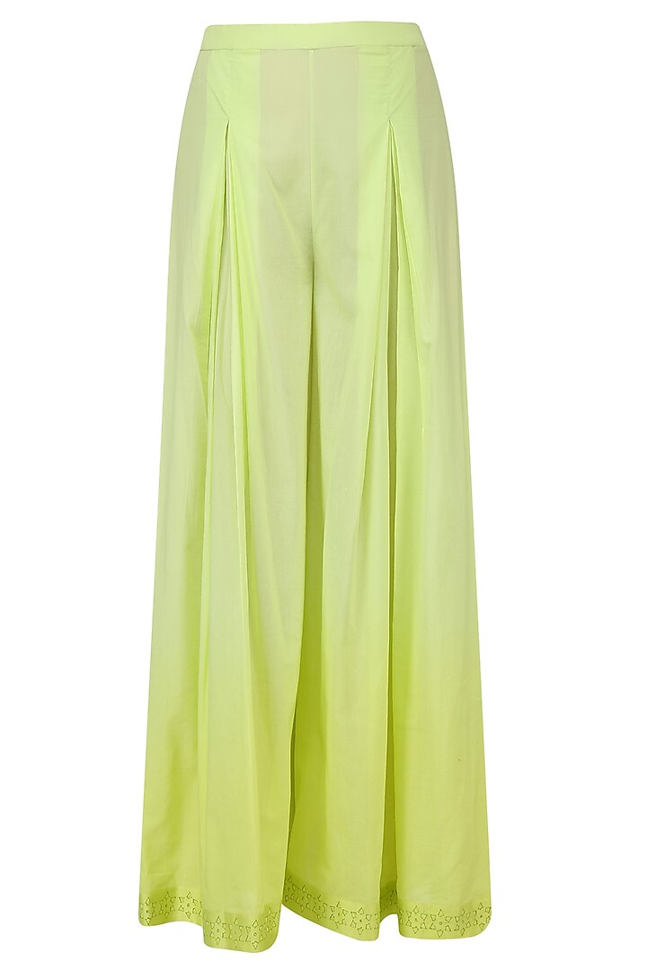 Green thread embroidered overlap kurta with palazzo available only at Pernia's Pop Up Shop.