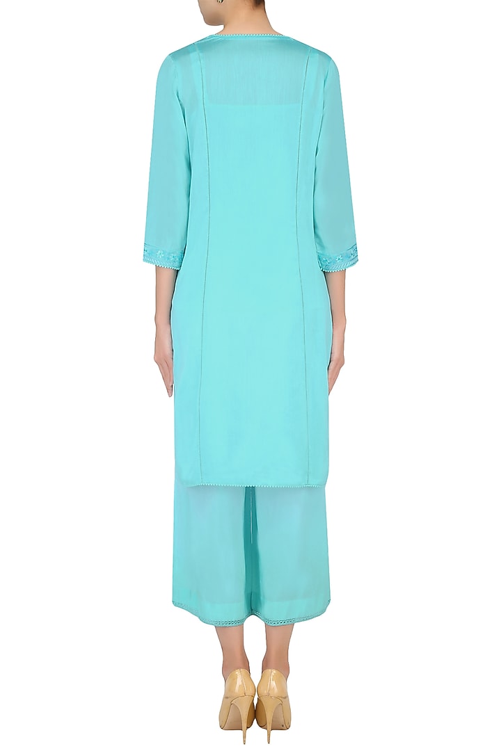 Blue thread embroidered kurta with palazzo pants available only at Pernia's Pop Up Shop.