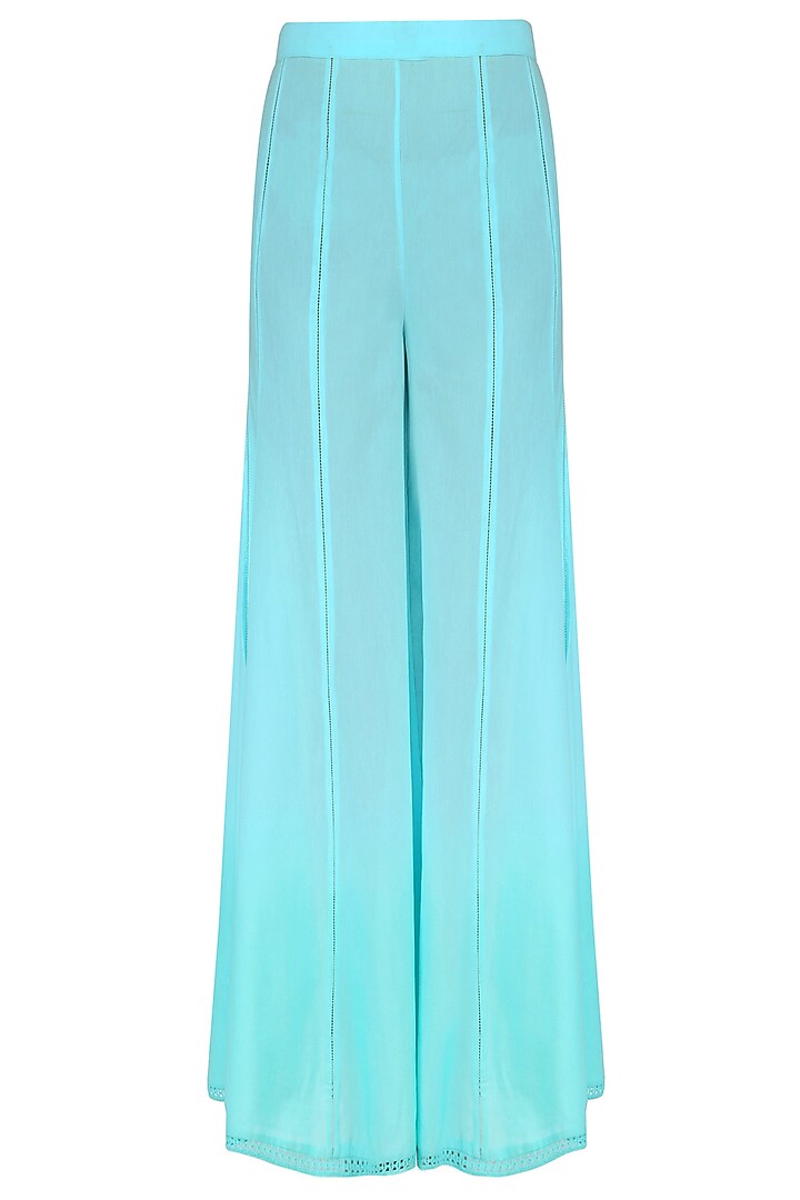 Blue thread embroidered overlap kurta with palazzo available only at Pernia's Pop Up Shop.
