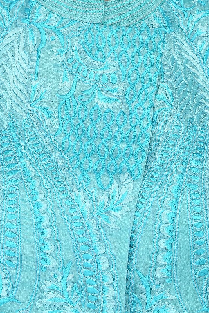 Blue thread embroidered overlap kurta with palazzo available only at Pernia's Pop Up Shop.