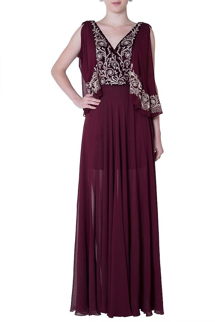 Plum embroidered drape gown dress available only at Pernia's Pop Up Shop.