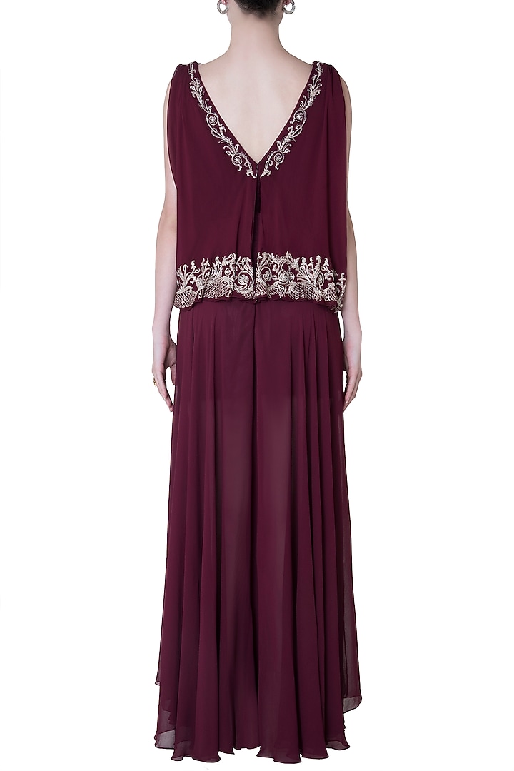 Plum embroidered drape gown dress available only at Pernia's Pop Up Shop.