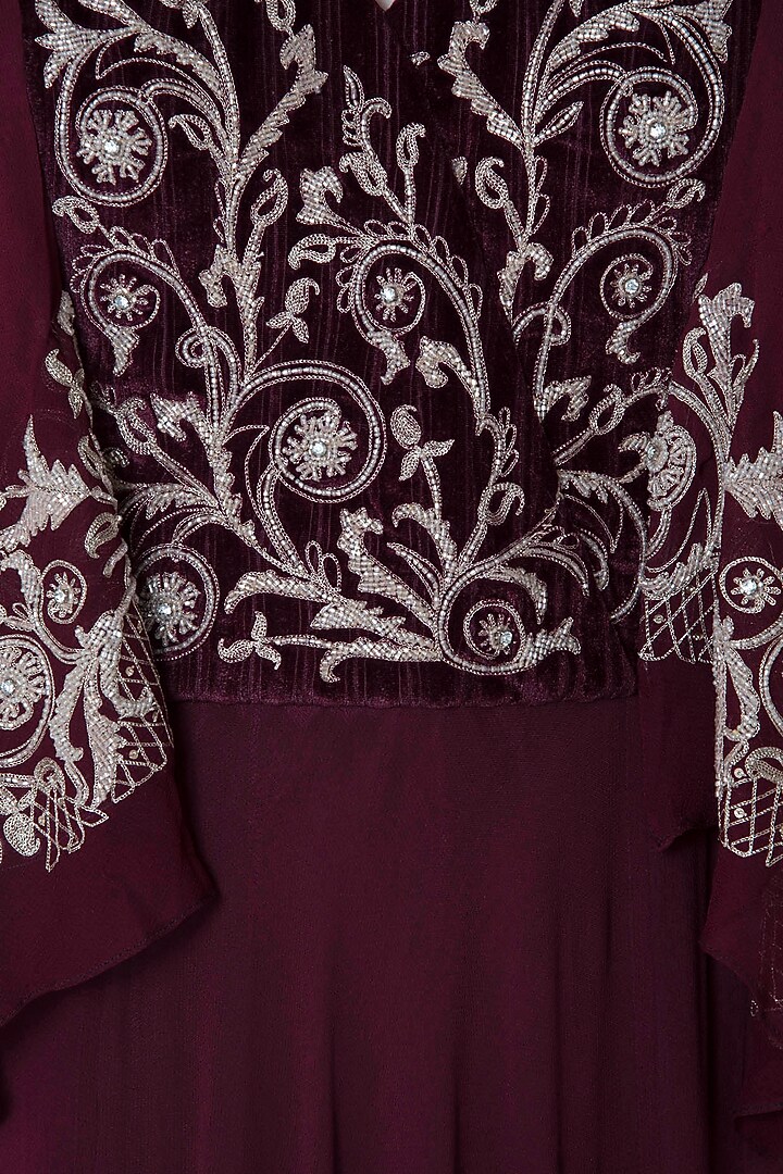 Plum embroidered drape gown dress available only at Pernia's Pop Up Shop.